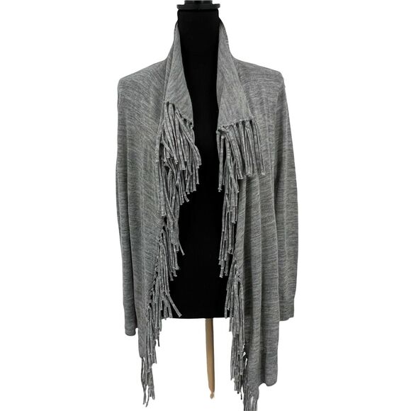 Rebecca Taylor Gray Wool Alpaca‎ Fringe Drape Front Knit Cardigan Xs - Picture 2 of 7